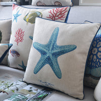 HKM-796243 Classical Seaweed Starfish Thick Cotton Linen Pillow Cover - Multiple Sizes Available