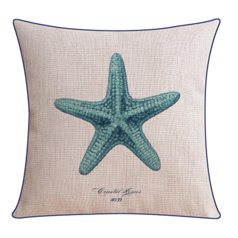 HKM-796243 Classical Seaweed Starfish Thick Cotton Linen Pillow Cover - Multiple Sizes Available