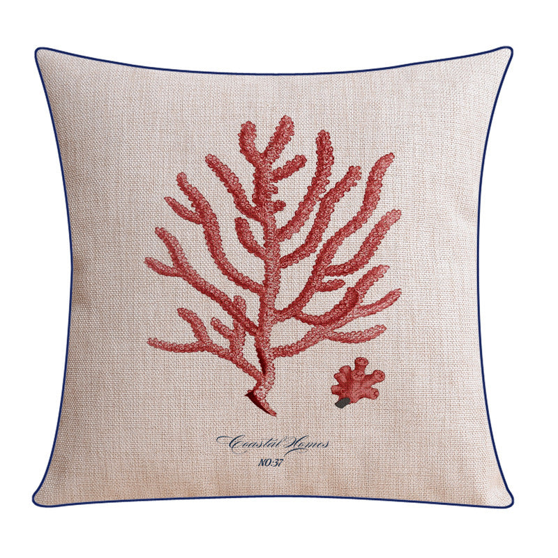 HKM-796243 Classical Seaweed Starfish Thick Cotton Linen Pillow Cover - Multiple Sizes Available