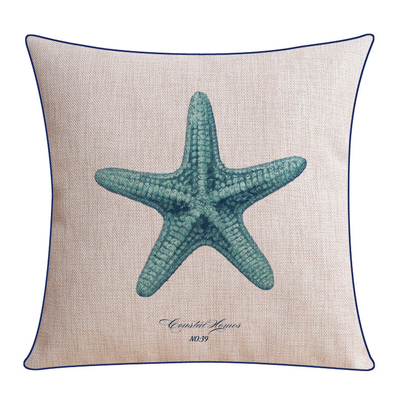 HKM-796243 Classical Seaweed Starfish Thick Cotton Linen Pillow Cover - Multiple Sizes Available