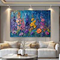 HKM-796371 Handcrafted Oil Painting Canvas Art with 3D Thick Floral Texture for Home Decoration