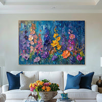 HKM-796371 Handcrafted Oil Painting Canvas Art with 3D Thick Floral Texture for Home Decoration