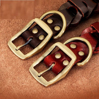 HKM-796627 Braided Leather Dog Collar in Dark Brown and Vermilion for Medium to Large Dogs