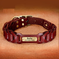 HKM-796627 Braided Leather Dog Collar in Dark Brown and Vermilion for Medium to Large Dogs