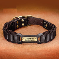 HKM-796627 Braided Leather Dog Collar in Dark Brown and Vermilion for Medium to Large Dogs