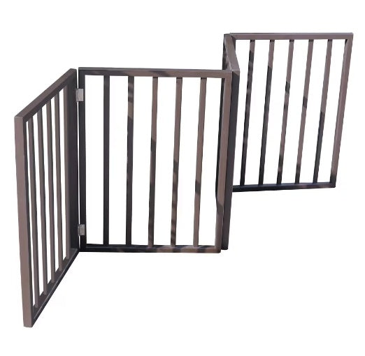 HKM-796627 Pet Gate for Doorways - Lightweight, Foldable Barrier in Dark Brown Wood
