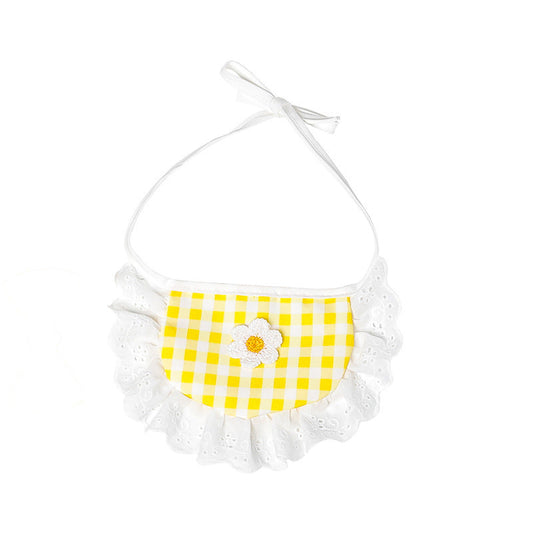 HKM-796691 Cute Plaid Saliva Towel Bib with Lace for Pets - Yellow, Red, Blue Options