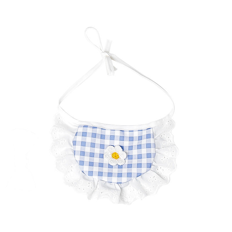 HKM-796691 Cute Plaid Saliva Towel Bib with Lace for Pets - Yellow, Red, Blue Options