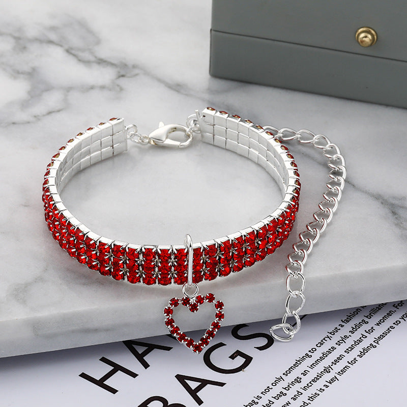 HKM-797139 Three-row Stretch Pet Rhinestone Necklace Cat Dog Collar