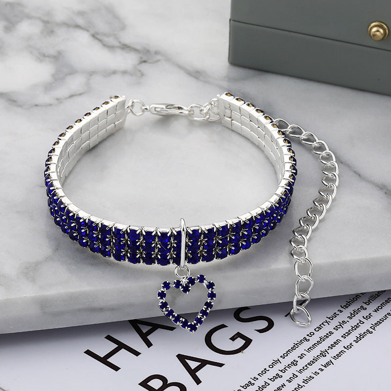 HKM-797139 Three-row Stretch Pet Rhinestone Necklace Cat Dog Collar