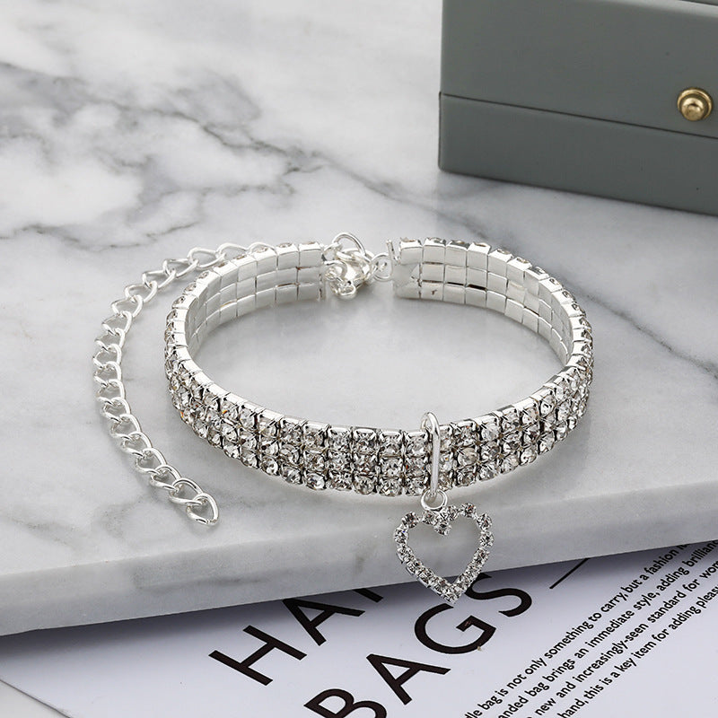 HKM-797139 Three-row Stretch Pet Rhinestone Necklace Cat Dog Collar