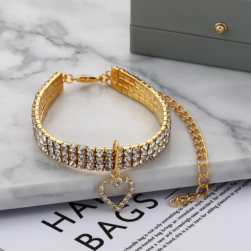 HKM-797139 Three-row Stretch Pet Rhinestone Necklace Cat Dog Collar