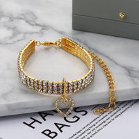 HKM-797139 Three-row Stretch Pet Rhinestone Necklace Cat Dog Collar