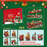 HKM-797395 24 Grid Christmas Scene Building Blocks Blind Box for Ages 7-14, 24 Pieces, Plastic Building Blocks, Fun Holiday Activity