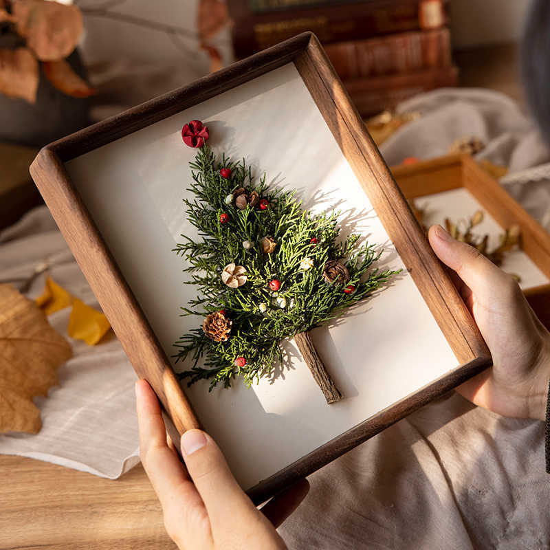 HKM-797523 Solid Wood Black Walnut Dried Flower Photo Frame - Modern Rectangular Design