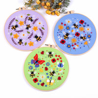 HKM-797587 Bee Embroidered DIY Cross Stitch Kit - Cotton Material, 30x30 Canvas with 20cm Bamboo Stretch