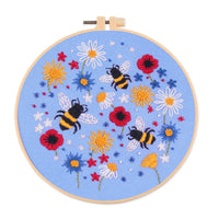 HKM-797587 Bee Embroidered DIY Cross Stitch Kit - Cotton Material, 30x30 Canvas with 20cm Bamboo Stretch