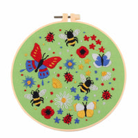 HKM-797587 Bee Embroidered DIY Cross Stitch Kit - Cotton Material, 30x30 Canvas with 20cm Bamboo Stretch