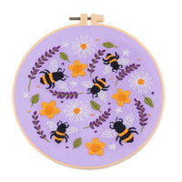 HKM-797587 Bee Embroidered DIY Cross Stitch Kit - Cotton Material, 30x30 Canvas with 20cm Bamboo Stretch