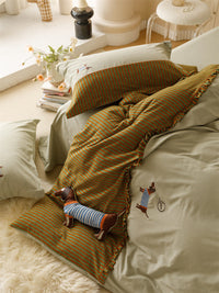HKM-797587 Embroidered Cotton Quilt Cover Bedding Set - 4-Piece with 120 Thread Count