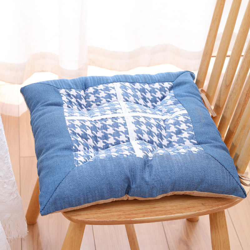 HKM-797651 Houndstooth Pattern Student Dormitory Seat Cushion with Straps - Autumn & Winter Comfort
