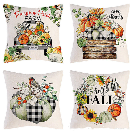 HKM-797715 Autumn Pumpkin Maple Leaf Truck Pillow Cover for Home Living Room Décor 45x45cm