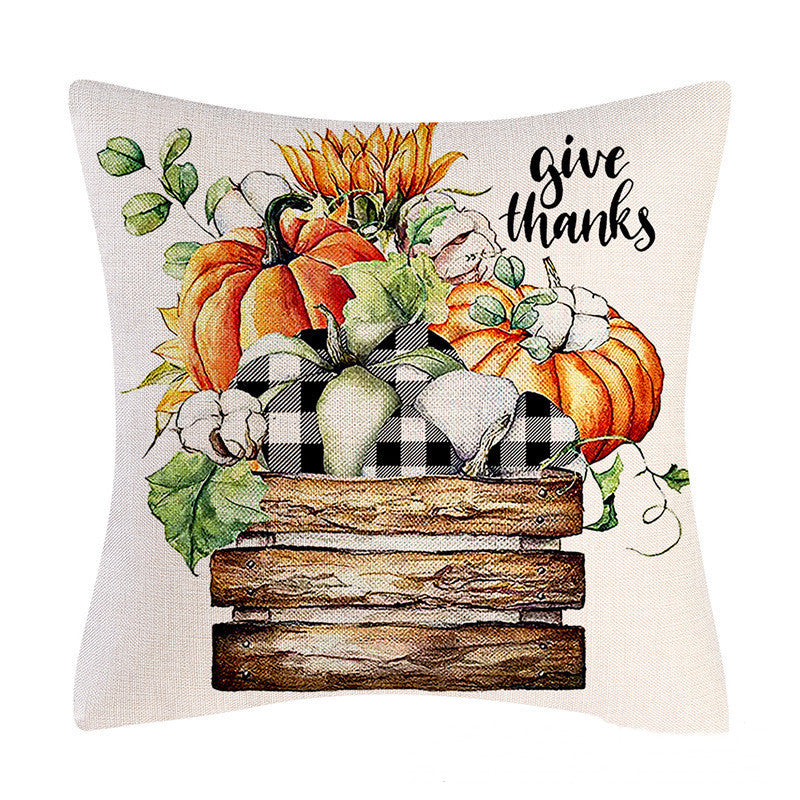 HKM-797715 Autumn Pumpkin Maple Leaf Truck Pillow Cover for Home Living Room Décor 45x45cm