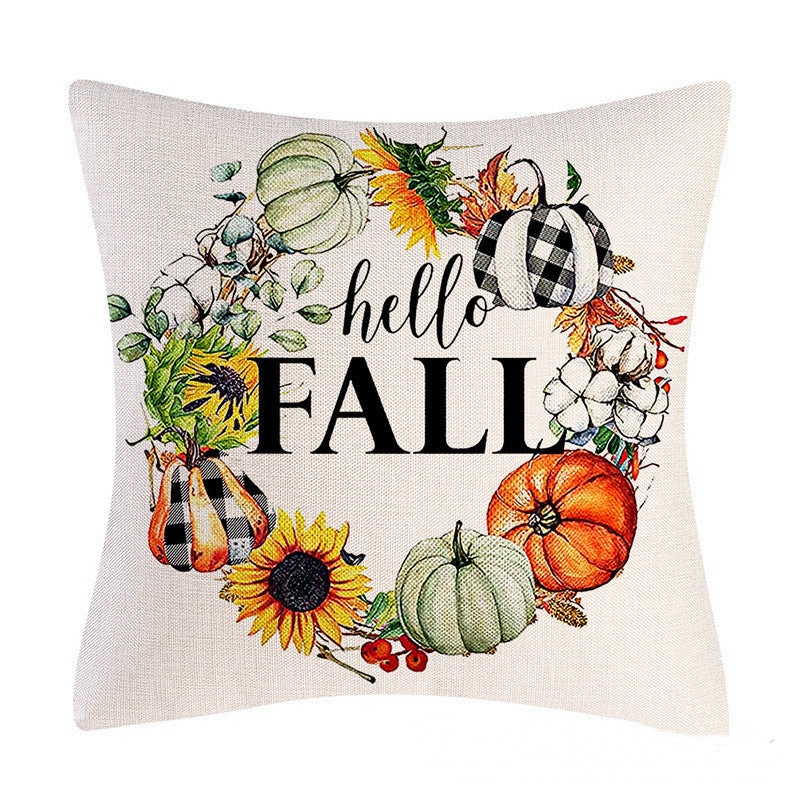 HKM-797715 Autumn Pumpkin Maple Leaf Truck Pillow Cover for Home Living Room Décor 45x45cm