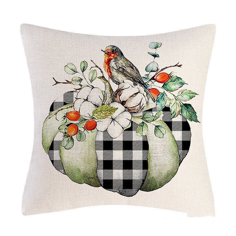 HKM-797715 Autumn Pumpkin Maple Leaf Truck Pillow Cover for Home Living Room Décor 45x45cm