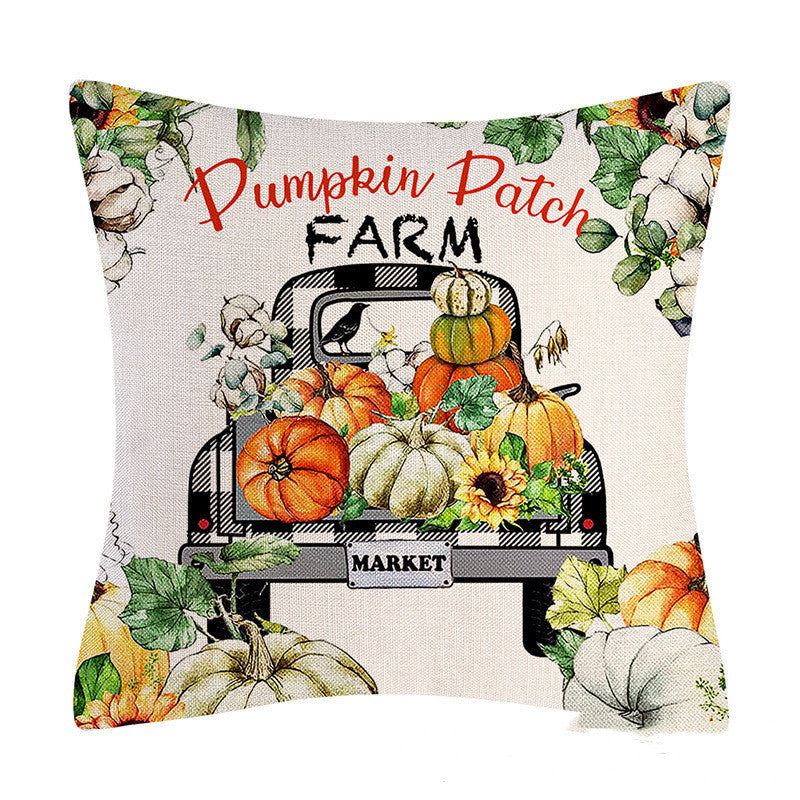 HKM-797715 Autumn Pumpkin Maple Leaf Truck Pillow Cover for Home Living Room Décor 45x45cm