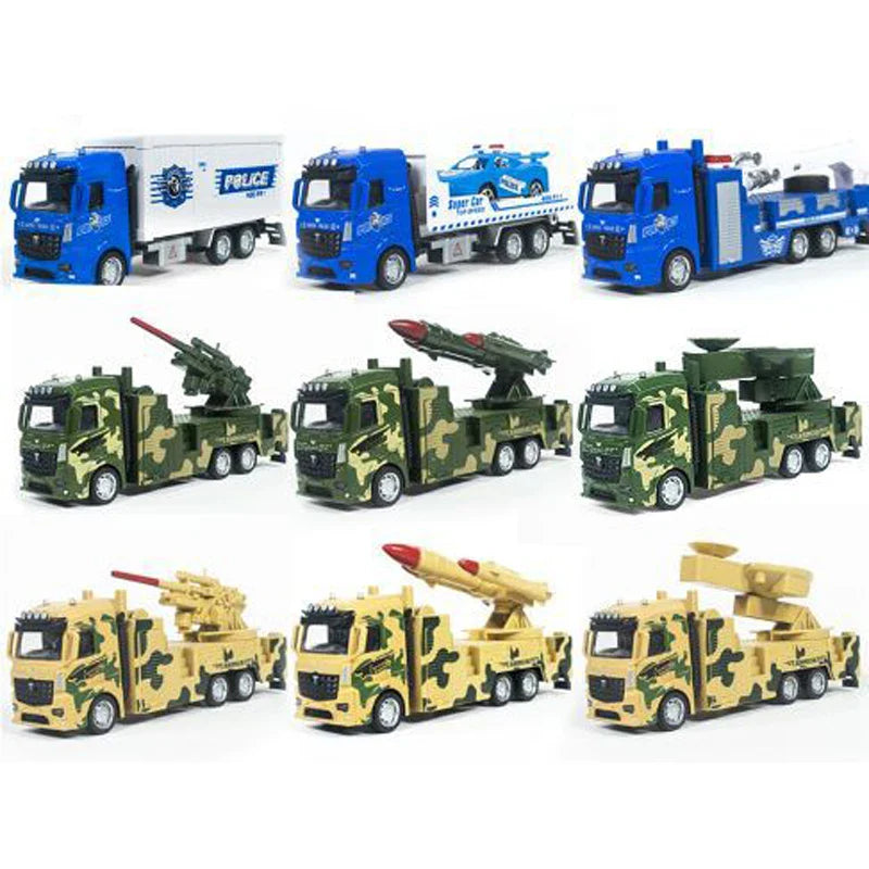 HKM-797843 Diecast 1:32 Metal Truck Set - 6 Pcs Pull Back Engineering and Fire Fighting Models for Kids