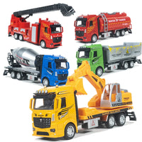 HKM-797843 Diecast 1:32 Metal Truck Set - 6 Pcs Pull Back Engineering and Fire Fighting Models for Kids