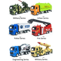 HKM-797843 Diecast 1:32 Metal Truck Set - 6 Pcs Pull Back Engineering and Fire Fighting Models for Kids