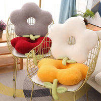 HKM-797907 Flower-Shaped Plush Lumbar Support Cushion in White, Red, Yellow, and Grey