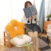 HKM-797907 Flower-Shaped Plush Lumbar Support Cushion in White, Red, Yellow, and Grey