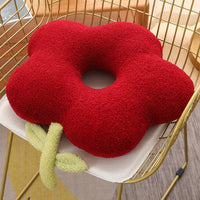 HKM-797907 Flower-Shaped Plush Lumbar Support Cushion in White, Red, Yellow, and Grey