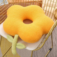 HKM-797907 Flower-Shaped Plush Lumbar Support Cushion in White, Red, Yellow, and Grey