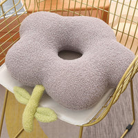HKM-797907 Flower-Shaped Plush Lumbar Support Cushion in White, Red, Yellow, and Grey