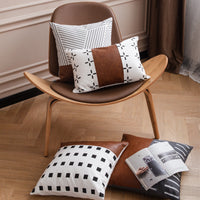 HKM-797971 Light Luxury Brown Faux Leather and Cotton Cushion Cover for Sofa and Bed, 45x45cm
