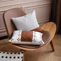 HKM-797971 Light Luxury Brown Faux Leather and Cotton Cushion Cover for Sofa and Bed, 45x45cm