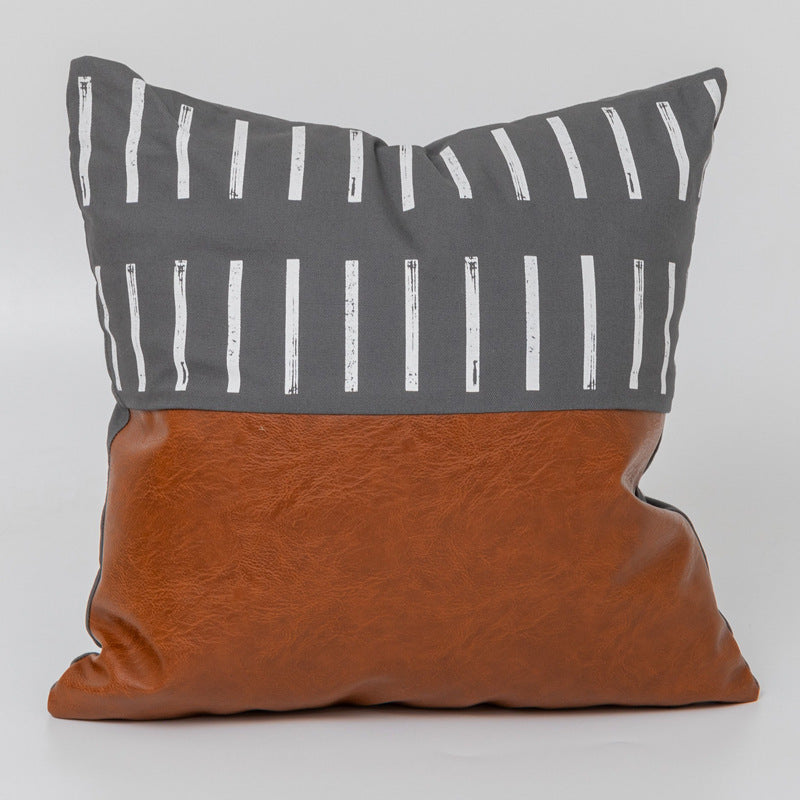 HKM-797971 Light Luxury Brown Faux Leather and Cotton Cushion Cover for Sofa and Bed, 45x45cm