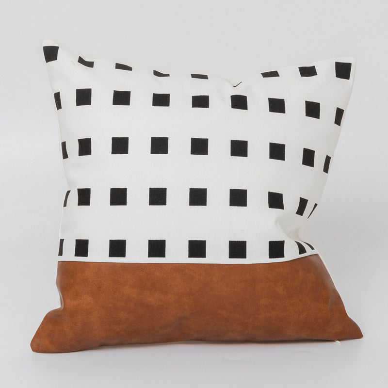 HKM-797971 Light Luxury Brown Faux Leather and Cotton Cushion Cover for Sofa and Bed, 45x45cm
