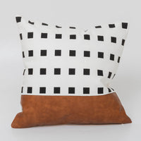 HKM-797971 Light Luxury Brown Faux Leather and Cotton Cushion Cover for Sofa and Bed, 45x45cm