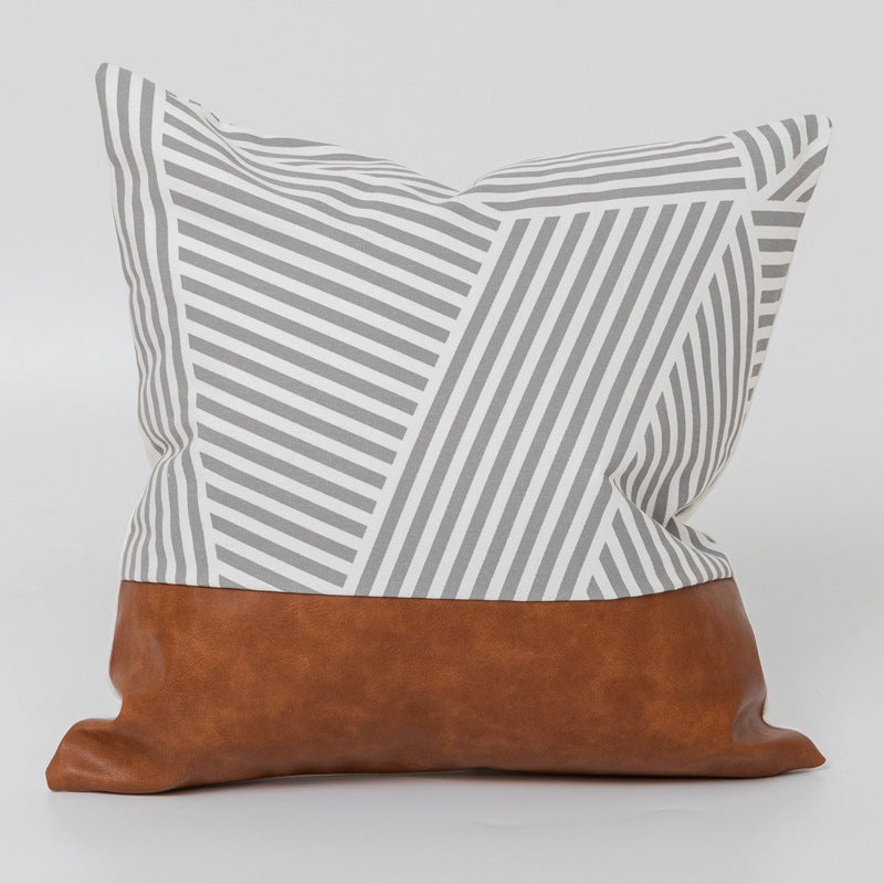HKM-797971 Light Luxury Brown Faux Leather and Cotton Cushion Cover for Sofa and Bed, 45x45cm