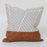 HKM-797971 Light Luxury Brown Faux Leather and Cotton Cushion Cover for Sofa and Bed, 45x45cm
