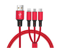 HKM-797971 Three-in-One Data Cable for Mobile Devices - Compatible with Android, iPhone, and Type-C Devices - Durable Metal and Nylon Braid Construction - Universal Fit