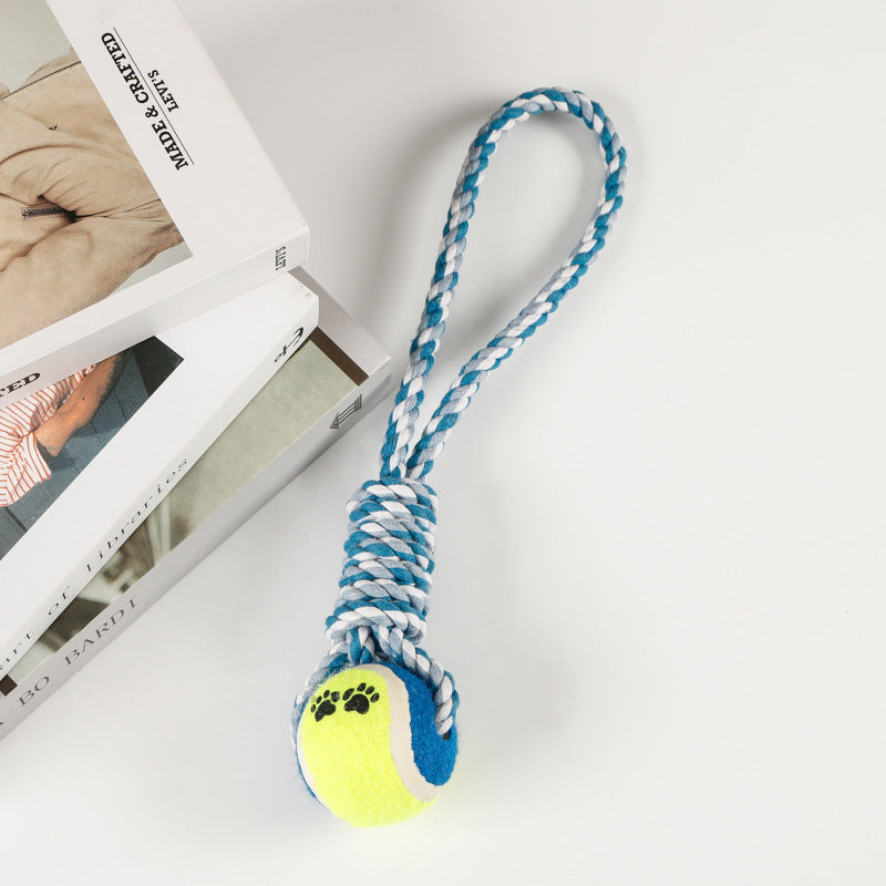 HKM-798035 Durable Puppy Molar Toy with Tennis Cotton Rope for Medium and Large Dogs