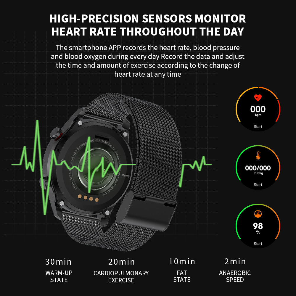 HKM-798099 Stylish Bluetooth Health Monitoring Watch with Steel Band for Business and Everyday Use