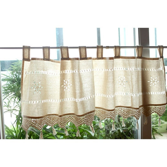 HKM-798291 Coarse Cotton Linen Crochet Coffee Rod Curtain - American Style, 150CM x 45CM, Ideal for Living Room, Bedroom, Balcony
