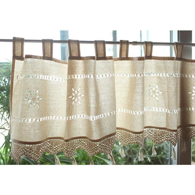HKM-798291 Coarse Cotton Linen Crochet Coffee Rod Curtain - American Style, 150CM x 45CM, Ideal for Living Room, Bedroom, Balcony